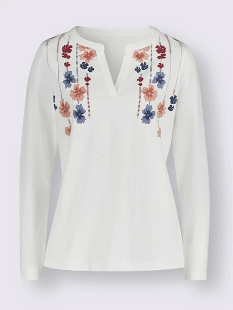 T-shirt à Manches Longues Encolure Arrondie Avec Petit V 4 T-shirt à Manches Longues Encolure Arrondie Avec Petit V – Image 4