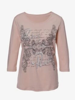 T-shirt Femme En Coton Imprimé Motif Inscription Col Rond Manches 3/4 -Womens Clothing Soldes Boutique 001.00ZUK05542 A07.001