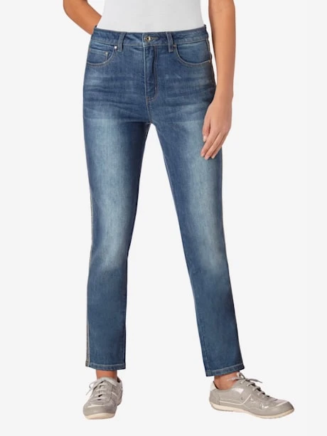 Jean Coupe Droite Bandes Argentées 1 Jean Coupe Droite Bandes Argentées