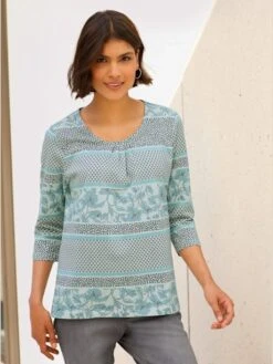 T-shirt à Manches 3/4 Plis Affinants à L'encolure