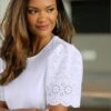 T-shirt à Manches Courtes Superbe Broderie Ajourée -Womens Clothing Soldes Boutique 004.00ZUK92345 005.037