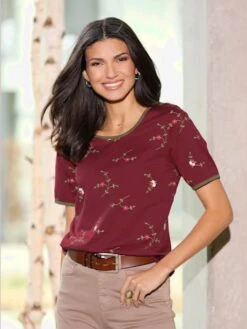 T-shirt à Manches Courtes Passepoils Contrastés Tendance