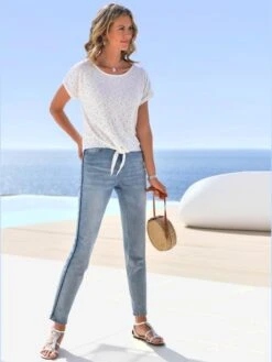 Jean Slim Délavé Taille Haute Bandes Côtés -Womens Clothing Soldes Boutique 006.00F0123141 A01.087