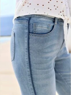 Jean Slim Délavé Taille Haute Bandes Côtés -Womens Clothing Soldes Boutique 006.00F0123141 A01.140