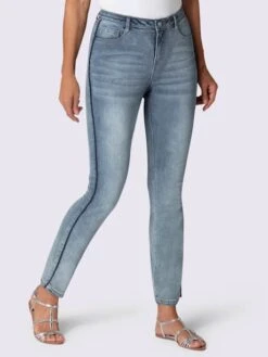 Jean Slim Délavé Taille Haute Bandes Côtés