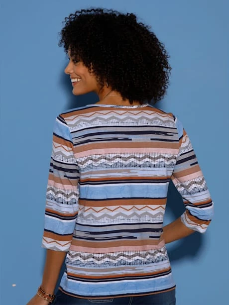 T-shirt à Manches 3/4 Motif à Rayures Mode 2 T-shirt à Manches 3/4 Motif à Rayures Mode – Image 2