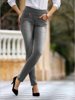 Jean Femme 5 Poches Large Ceinture élastique Coupe Slim