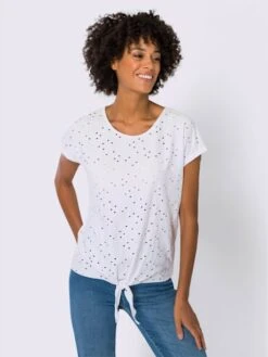 T-shirt à Encolure Ronde Broderie Ajourée