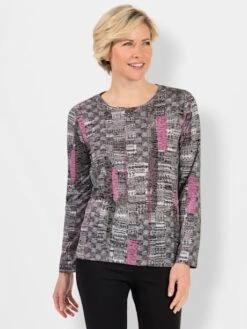 T-shirt Motif Fantaisie En Viscose Col Rond Manches Longues