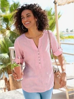 Chemisier Uni à Fronces Affinantes Manches 3/4