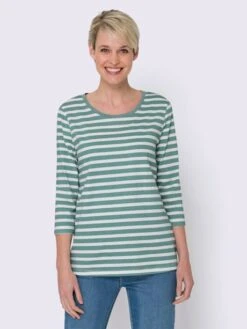 T-shirt à Manches 3/4 Encolure Ronde Passepoilée