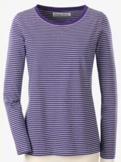 T-shirt Fines Rayures Chinées Col Rond Passepoilé