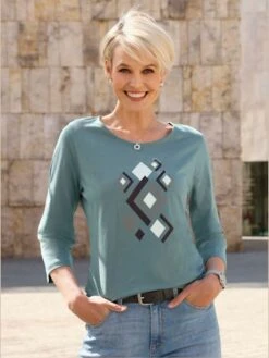 T-shirt à Manches 3/4 à Encolure Ronde