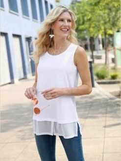 Débardeur 2 En 1 Tissu Léger à L'ourlet