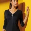 T-shirt à Manches 3/4 95% Viscose -Womens Clothing Soldes Boutique 033.00F0230044 004.007