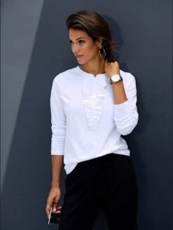 T-shirt à Encolure Ronde Ruches Romantiques