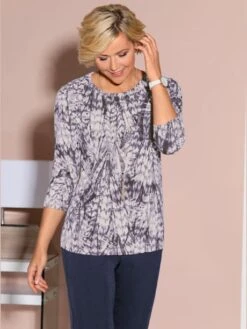 T-shirt En Viscose Imprimé All-over Col Rond Manches 3/4