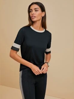 T-shirt à Encolure Ronde Joli Mélange De Matières