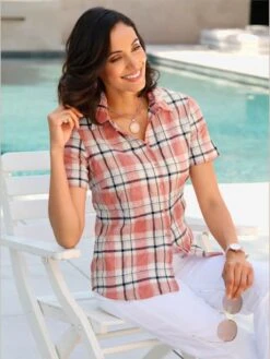 Chemisier à Carreaux Seersucker à Repassage Superflu