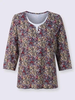 T-shirt à Manches 3/4 Encolure Arrondie Avec Petit V -Womens Clothing Soldes Boutique 117.00BA255247 B07.001