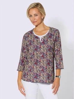 T-shirt à Manches 3/4 Encolure Arrondie Avec Petit V -Womens Clothing Soldes Boutique 117.00BA255247 B09.001