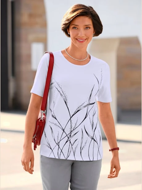 T-shirt à Encolure Ronde Petites Pierres Brillantes Fantaisie 1 T-shirt à Encolure Ronde Petites Pierres Brillantes Fantaisie