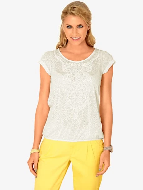 T-shirt à Encolure Ronde Qualité Dévoré, Imprimé Effet Ton Sur Ton 2 T-shirt à Encolure Ronde Qualité Dévoré, Imprimé Effet Ton Sur Ton – Image 2