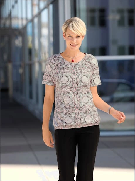 T-shirt Imprimé Encolure Ronde Passepoilée 1 T-shirt Imprimé Encolure Ronde Passepoilée