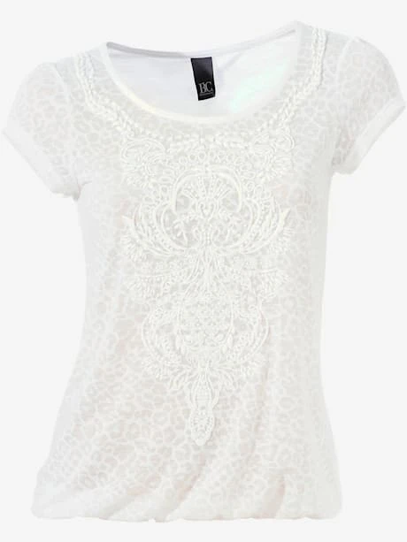 T-shirt à Encolure Ronde Qualité Dévoré, Imprimé Effet Ton Sur Ton 4 T-shirt à Encolure Ronde Qualité Dévoré, Imprimé Effet Ton Sur Ton – Image 4