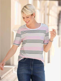 T-shirt à Encolure Ronde Rayures Fines