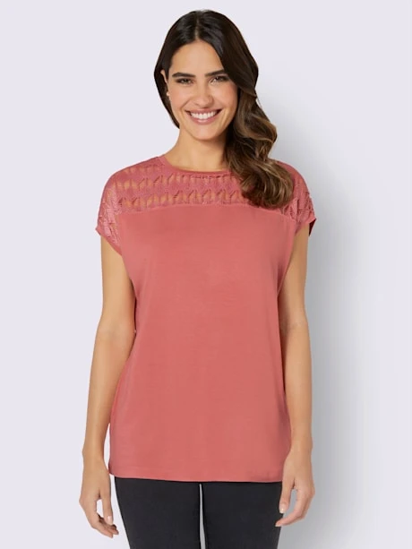 T-shirt à Encolure Ronde Empiècement Dentelle Devant Et Derrière 2 T-shirt à Encolure Ronde Empiècement Dentelle Devant Et Derrière – Image 2