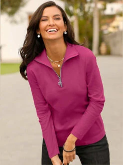 T-shirt Col à Revers Transformable Col Montant Manches Longues